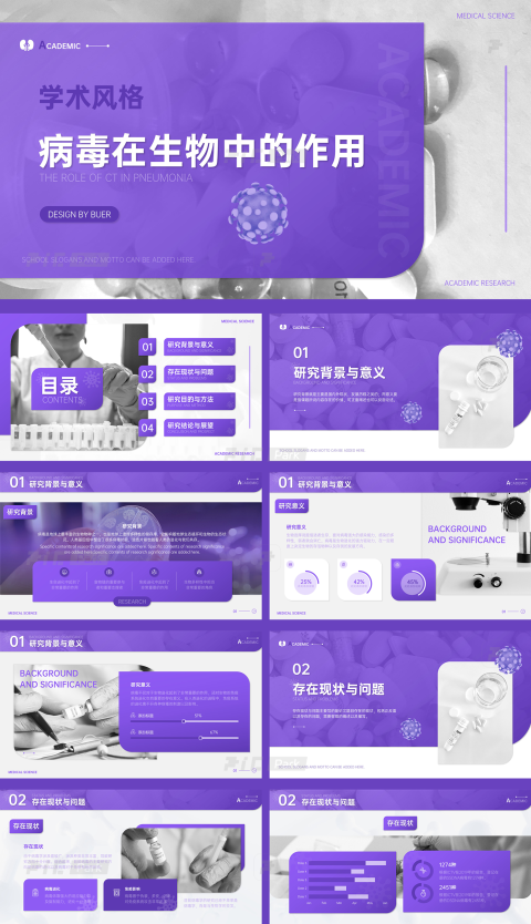 病毒在生物中的作用学术风模板