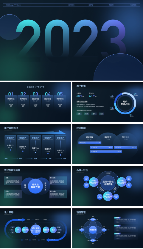 18页暗黑市场调研可视化PPT看板
