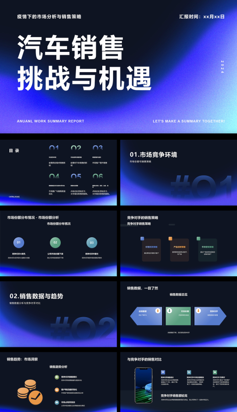 汽车销售与挑战商务简约通用PPT模板