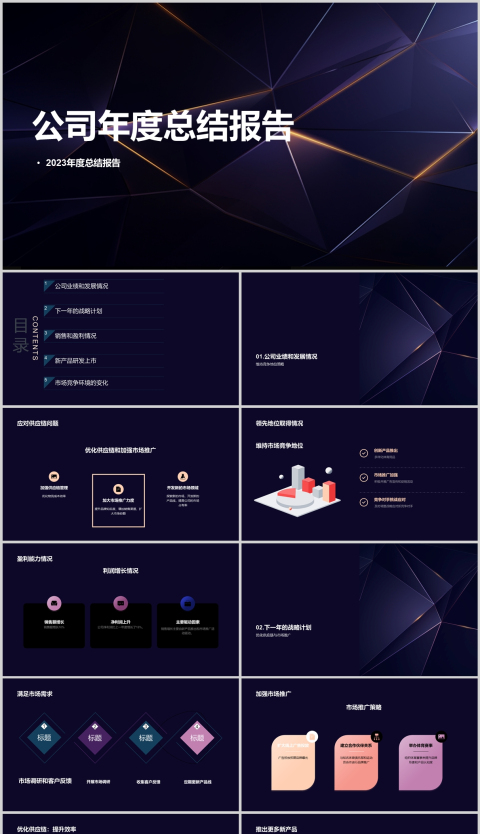 23页暗黑系公司年度总结报告PPT