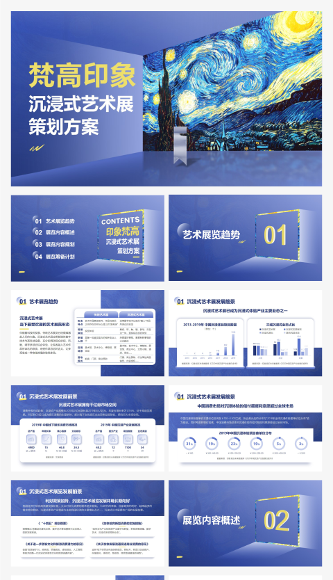 蓝黄复古科技风沉浸式艺术展策划方案PPT模板