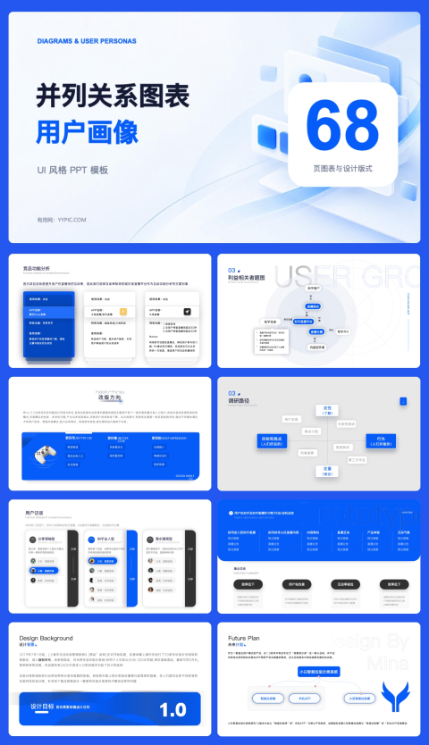 68页并列关系图表用户画像UI风格PPT